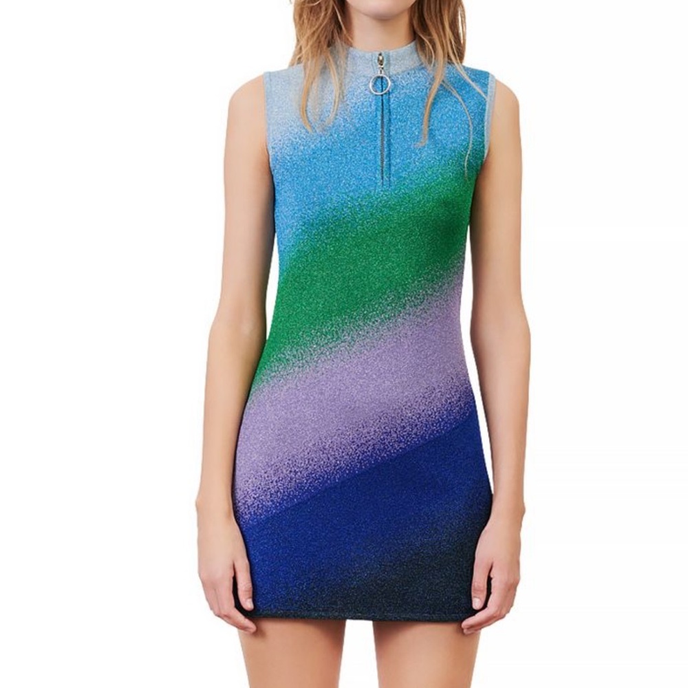 Maje Sleeveless Knit Sheath Minidress size 36 in Green/Purple/Navy sparkle